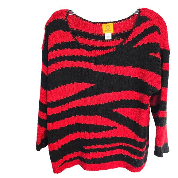 Ruby Rd Women's Red Sweater Medium M Black Stripe Misses Size 8 10 - Picture 1 of 7